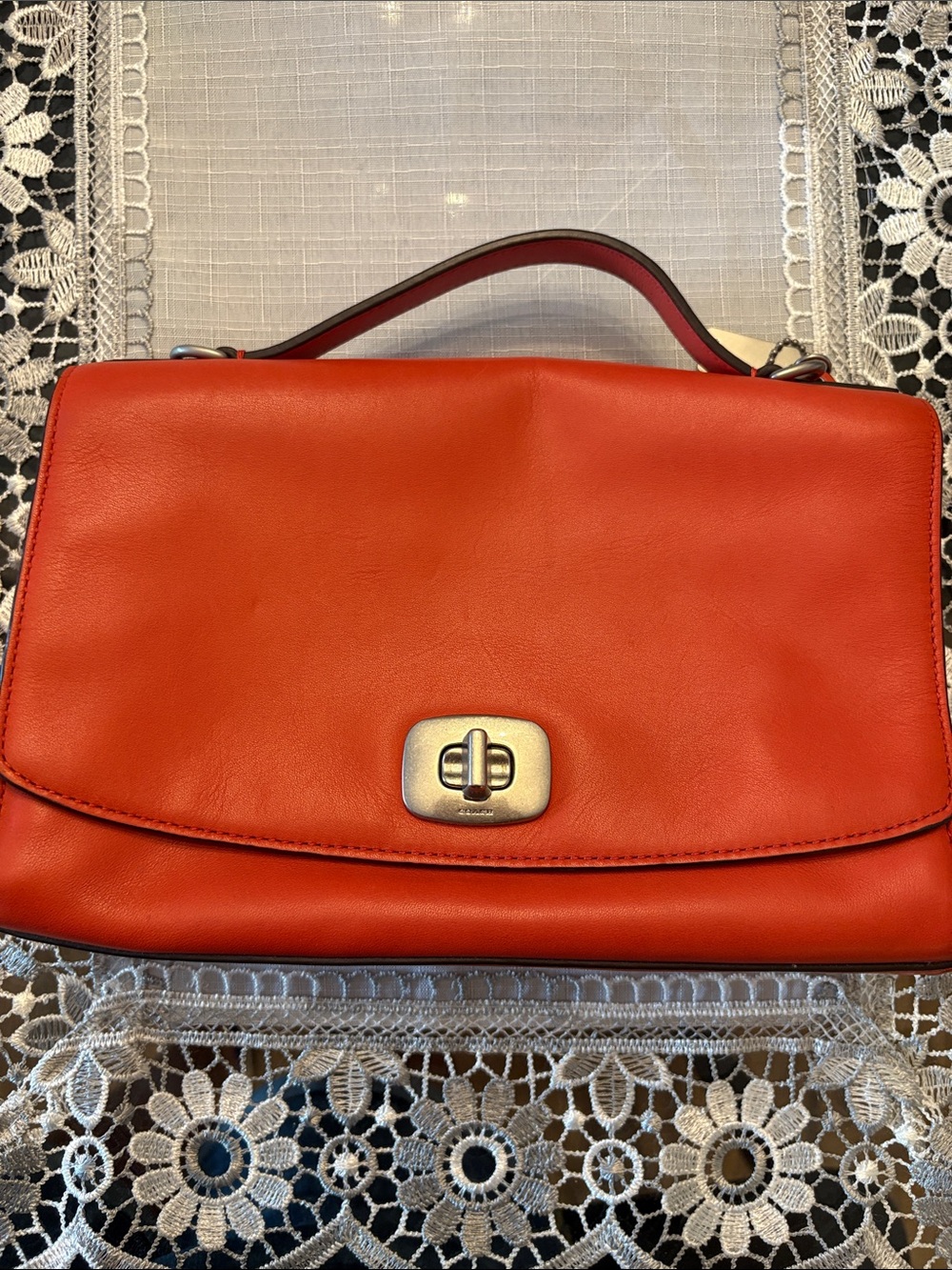 Coach Red-Orange Leather Top-Handle Crossbody